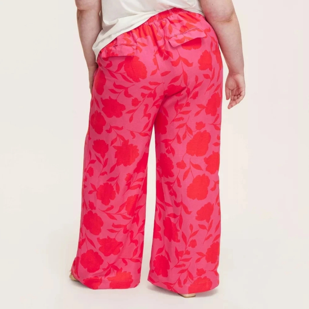 NWT Kate Spade Pink Floral Wide Leg Linen Trouser Size 2X - Picture 3 of 5